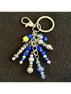 NEW Sky Blue Beaded Crystal Bag Charm Keychain Handmade One of a Kind